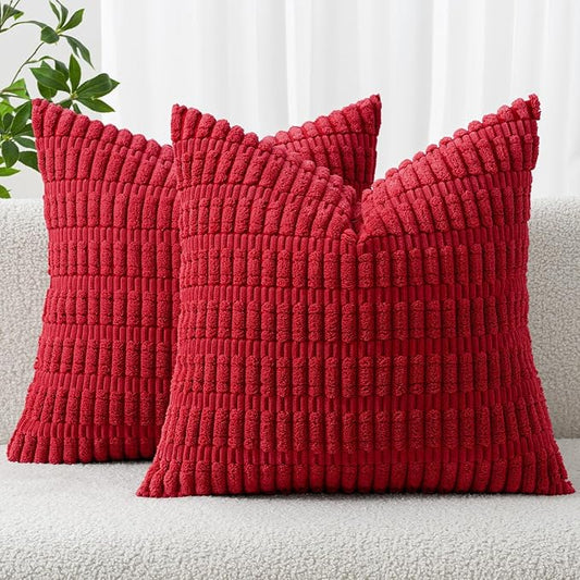 MIULEE Pack of 2 Red Corduroy Decorative Pillow Covers 18x18 Inch Soft Boho Striped Throw Pillow Covers Modern Farmhouse Home Decor for Sofa Living Room Couch Bed by MIULEE