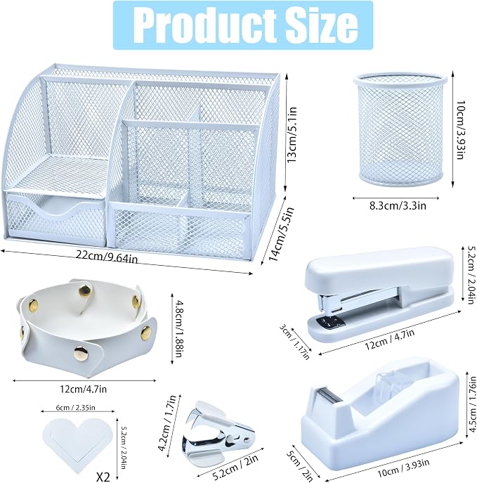White Desk Accessories, 25Pcs White Office Supplies and Desk Organizers, with Tape Dispenser, Stapler, Staple Remover, Ect, Gift Box Packaging - Image 5