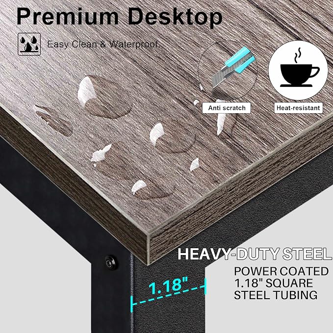 Aquzee Desk with Hutch Bookshelves, Computer Desk with 3 Tiers Storage Shelves, Space Saving Design Black Metal Legs Desk with Grey Board, Easy Assemble - Image 6