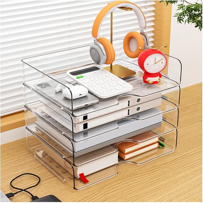 Vivihomety Paper Organizer Letter Tray, 4-Pack Acrylic File Organizer, Clear - Image 4