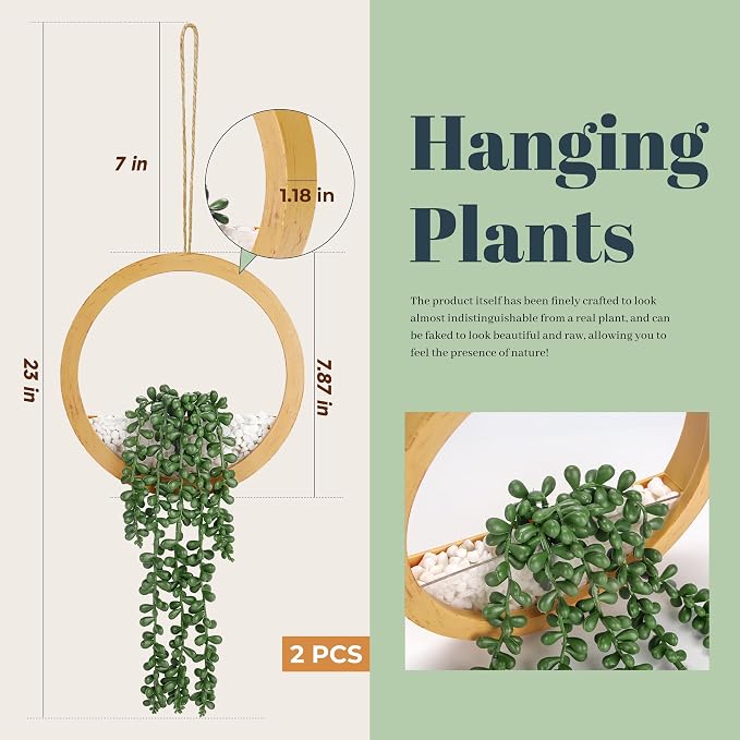 Der Rose 2 Pack Boho Wall Decor Fake Plants 15" Hanging Artificial Succulents Plants for Bohemian Living Room Bathroom Accessories - Image 3