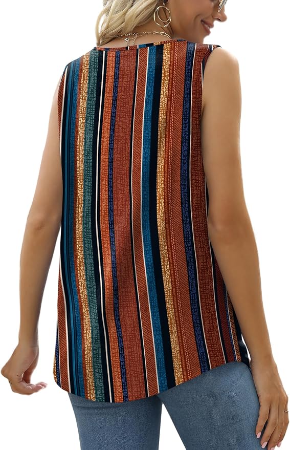 Saloogoe Summer Tank Tops for Women Loose Fit Pleated Square Neck Sleeveless Tops Curved Hem Flowy - Image 4