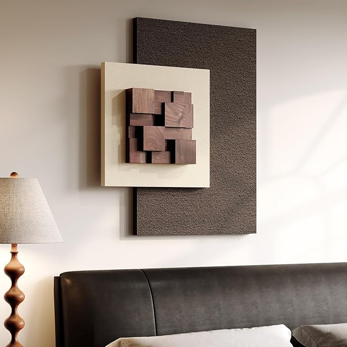 3D Wood Textured Large Neutral Abstract Wall Art, Modern Beige Brown Geometric Paintings Artwork for Walls-Minimalist Wooden Wall Art Decor for Living Room Hallway Dining Room Bedroom Office Aesthetic - Image 5