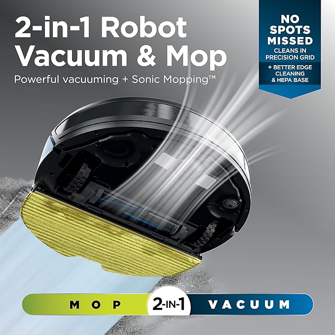 Shark Matrix Plus 2in1 Robot Vacuum & Mop with Sonic Mopping, Matrix Clean, Home Mapping, HEPA Bagless Self Empty Base, CleanEdge, for Pet Hair, Wifi, Black/Silver (RV2610WA) - Image 2