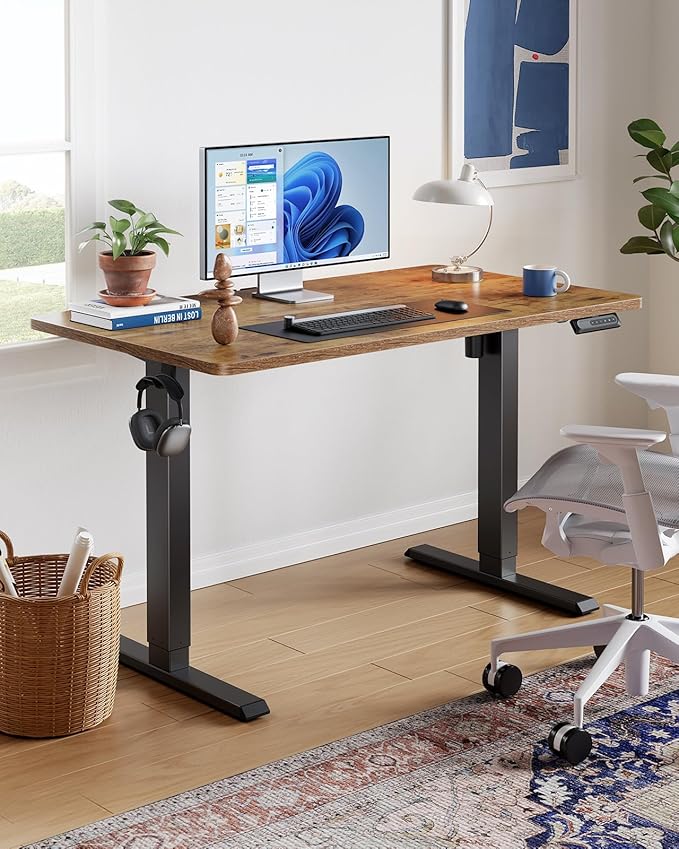 HUANUO Electric Standing Desk,47" x 28" Height Adjustable Desk, 4 Memory Height Settings, Sit to Stand Up Desk for Home Office, with Headphone Hook, Cable Manager, Black - Image 2