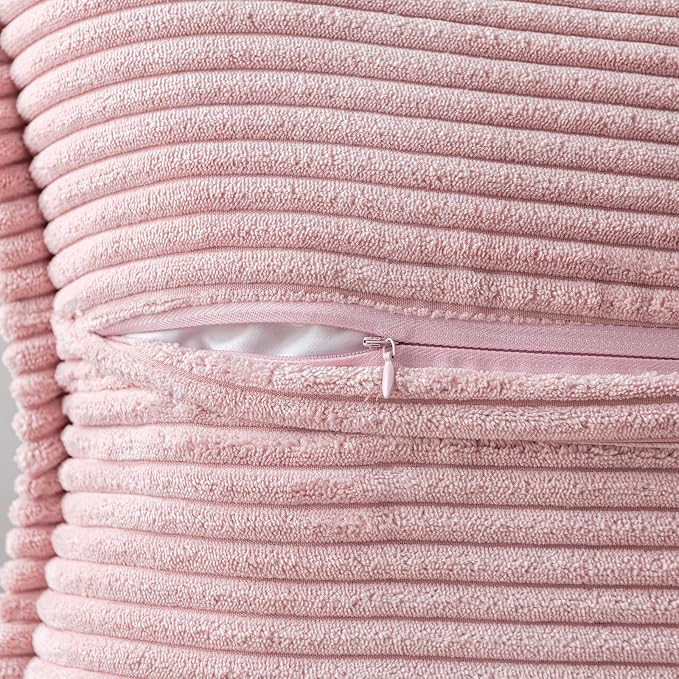 MIULEE Spring Decorative Throw Pillow Covers for Couch Bed Livingroom 18x18 Inch Set of 2 Pink Boho Accent Throw Pllows Broadside Striped Patchwork Soft Corduroy Pillowcases Valentine Decor - Image 3