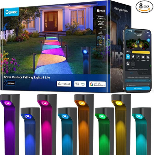 Govee Outdoor Pathway Lights 2 Lite, 8 Pack, 190 lumens, IP67 Waterproof | 16 Million Colors, 60+ Scene Modes, for Path, Landscape Lighting, Outdoor, Compatible with Alexa, Google Assistant, Matter by Unknown