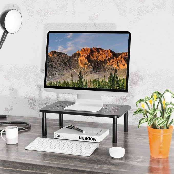 WALI Desk Organizer, 1 Tier Computer Monitor Stand for Desk, Desk Monitor Riser 3 Height Adjustable, Laptop Stand Underneath Storage for Office, Home, School Supplies (STT003), 1 Pack, Black - Image 2