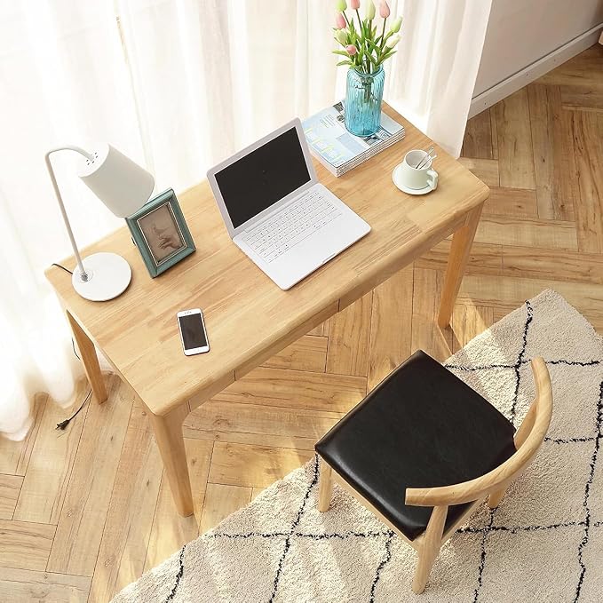 Solid Wood Desk with Drawers, Small Computer Desk for Small Spaces, Gaming Study Home Office Desks for Work, Student PC Desk for Bedroom, Escritorios para Cuartos (Wood Color, 39inch) - Image 7