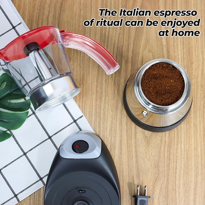Electric Plastic Clear Moka Pot 3-6 Cup 150-300ml Mocha Pot | Stainless Steel Espresso Maker with Detachable Base Ideal Coffee Maker for Home Italian and Cuban Café Coffeemaker Red - Image 7