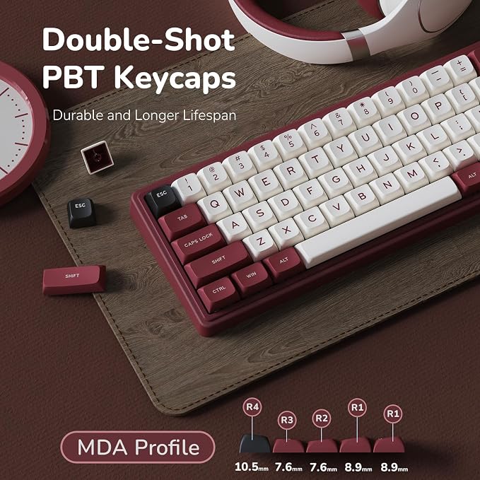 RK ROYAL KLUDGE R65 Wired Mechanical Keyboard with Volume Knob, 60% Percent RGB Backlit Gaming Keyboard Gasket Mount with PBT Keycaps, MDA Profile, QMK/VIA, 66 Keys Hot Swappable Light Switch, Red - Image 4
