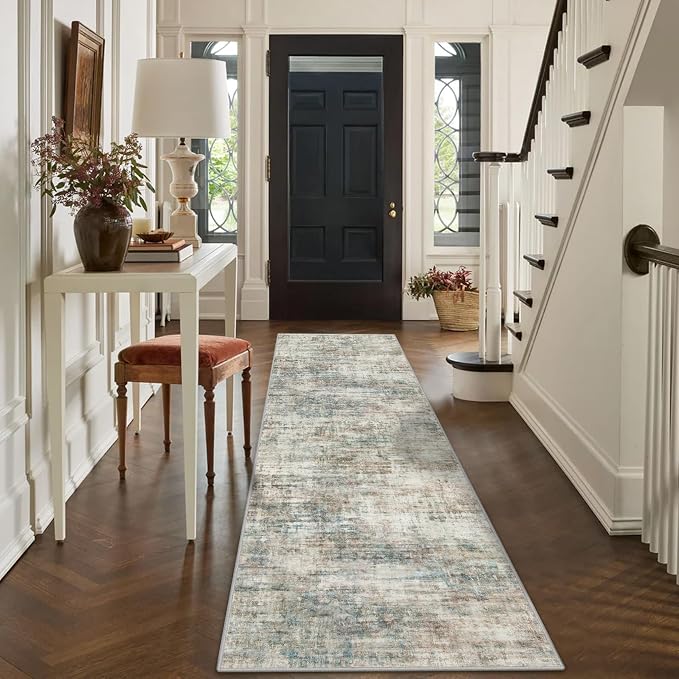 2'6''x8' Runner Rugs Washable Rug: Modern Abstract Hallway Runner Rug Indoor Soft Low Pile Thin Carpet Anti-Skid Non-Shedding Carpets for Kitchen, Entryway, Laundry, Bedroom - Multi Color - Image 4
