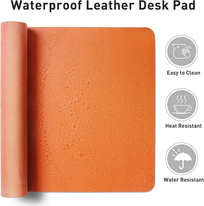 Aothia Leather Desk Pad Protector, Office Desk Mat, Large Mouse Pad, Non-Slip PU Leather Desk Blotter, Laptop Desk Pad, Waterproof Desk Writing Pad for Office and Home (48"x17", Hermes Orange) - Image 7