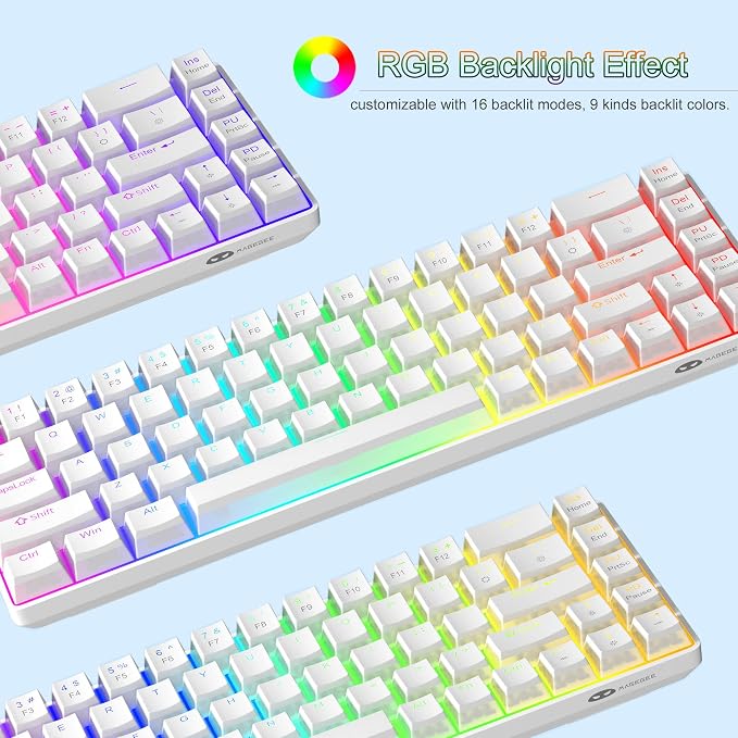 MageGee Portable 60% Mechanical Gaming Keyboard, Red Switch, PBT Pudding Keycaps RGB Backlit Compact 68 Keys Mini Wired Office Keyboard for Windows Laptop PC - White - Image 5
