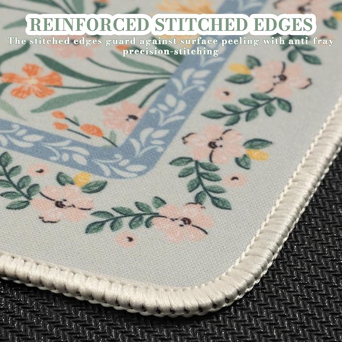 iCasso Aesthetic Small Mouse Pad, 9.5x7.9in,Home Office, Green Floral | Mini Portable Travel Mousepad, Anti-Slip and Comfortable Cloth Mouse Mat with Stitched Edges for Computer, Home - Image 4