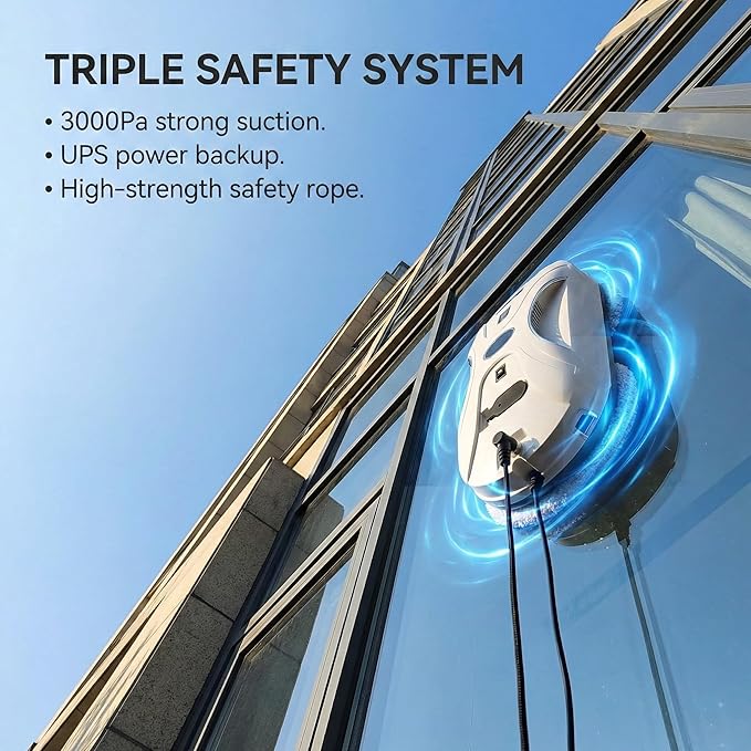 Automatic Window Cleaning Robot, Window Cleaner Robot Auto Dual Spray, 2026 Model Robot Limpia Vidrios AI Path Planning, 3000Pa Suction, Remote Control, Edge Detection for Streak-Free Glass - SS1 - Image 5