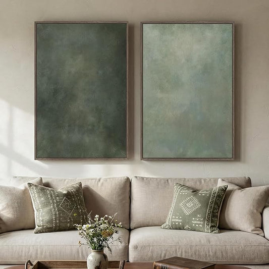 Large Framed Green Abstract Wall Art, 2 Piece Modern Canvas Art Prints Paintings, Minimalist Sage Green Abstract Pictures for Living Room, Hallway, Dining Room, Bedroom, Office Wall Decor 24x36 In by Cuspin