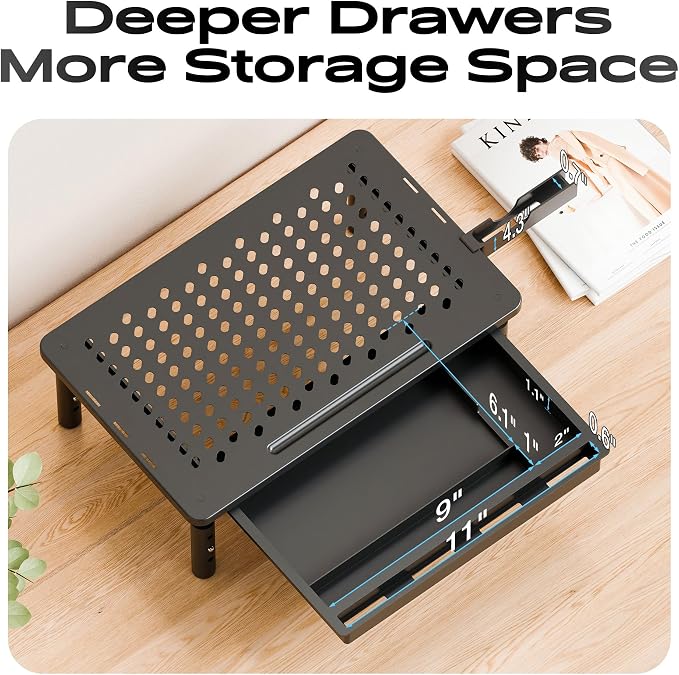 Computer Monitor Stand Riser with Storage, 3 Height Adjustable Laptop Desktop Monitor Stand with Drawer, Metal Short Printer Table, Stand Riser for Desk, Office Desk Organizers and Accessories, 1 Pack - Image 3