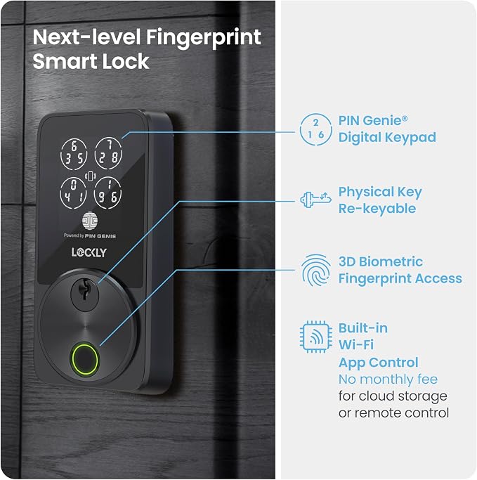 Lockly Secure Pro Smart Door Lock,Fingerprint Keyless Entry Door Lock,Apple Home Key Compatible,Auto Lock, App Remote Control,IP65 Waterproof,Easy Installation - Image 2
