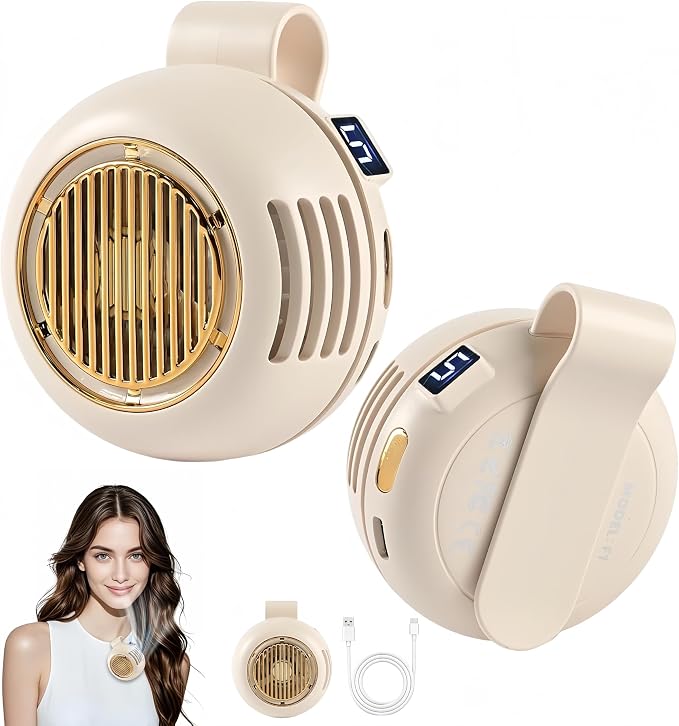 Wearable Clip Fan Rechargeable, 360° Rotating Mini Personal Fan, 5 Speed Bladeless Portable Neckline & Waist Cooling Fan for Outdoor Work, Construction, Camping, Gardening,Office, Travel Essentials by Unknown