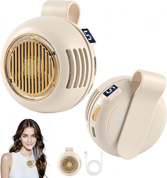 Wearable Clip Fan Rechargeable, 360° Rotating Mini Personal Fan, 5 Speed Bladeless Portable Neckline & Waist Cooling Fan for Outdoor Work, Construction, Camping, Gardening,Office, Travel Essentials by Unknown