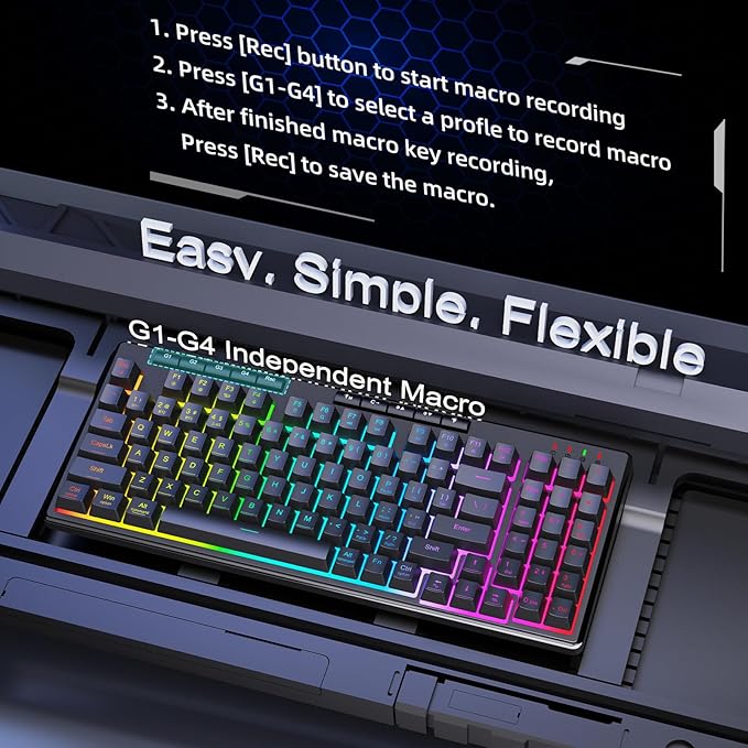 Redragon K517 Pro Wireless Gaming Keyboard, RGB Backlit, Tri-Mode BT/2.4GHz/USB-C, Mechanical Feel 94 Keys Computer Keyboard with 4 Macro Keys, Number Pad, 4000mAh Battery for Win/MAC - Image 5