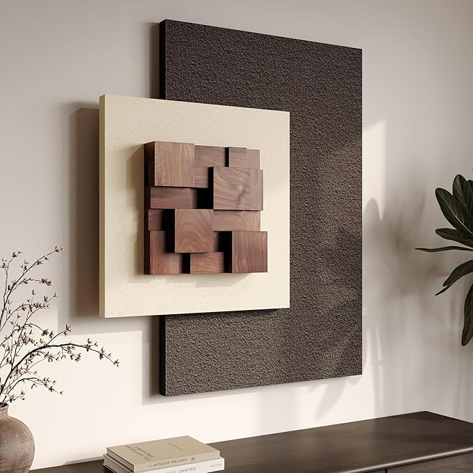 3D Wood Textured Large Neutral Abstract Wall Art, Modern Beige Brown Geometric Paintings Artwork for Walls-Minimalist Wooden Wall Art Decor for Living Room Hallway Dining Room Bedroom Office Aesthetic by Cuspin