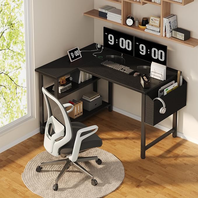 DLisiting Small L Shaped Gaming Desk with Shelves, 40 Inch Small Corner Computer Gaming Desk for Boys Teens Bedroom, Study Work PC Desks for Home Office Bedroom, Black - Image 2