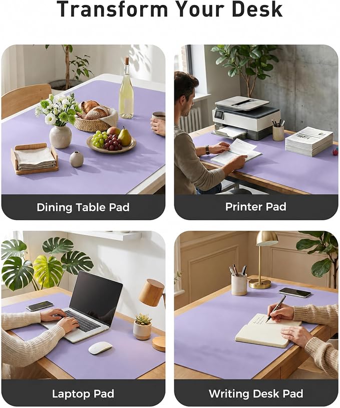 Aothia Faux Leather Desk Mat Mouse Pad, 42" x 17", Light Purple - Image 6