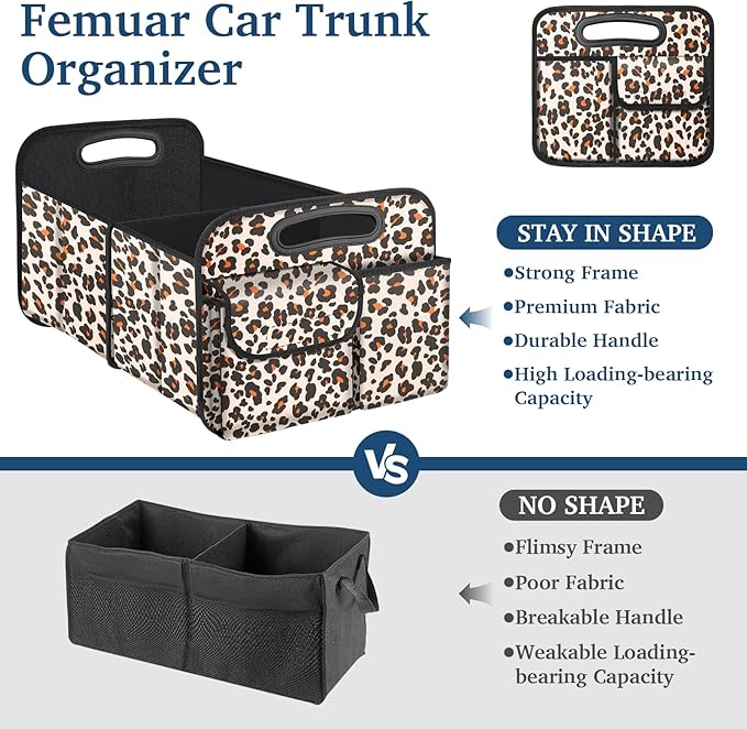 Femuar Car Trunk Organizer, Trunk Storage Organizer with Large Capacity Waterproof Collapsible Trunk Organizer for Car Suv/Jeep/Sedan (Leopard Print, Standard) - Image 3