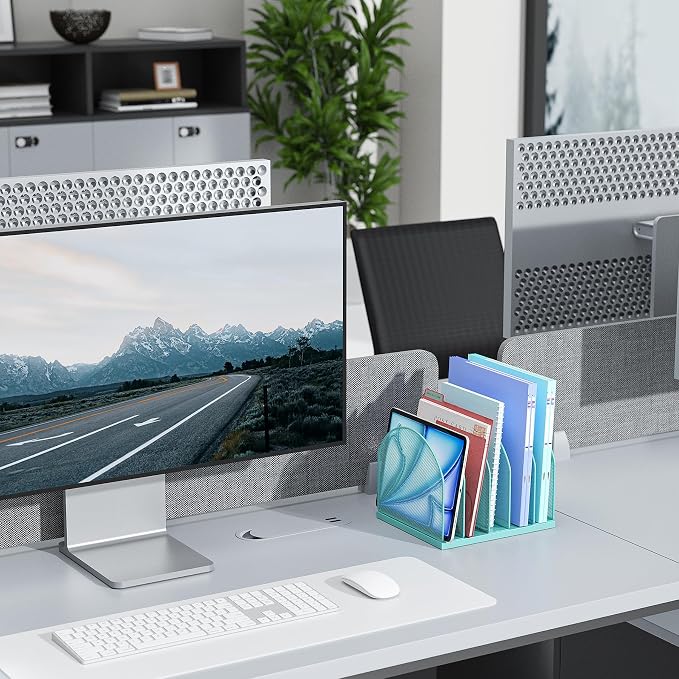 gianotter Desktop File Organizer with 5 Compartments | Desk Organizer Paper Organizer for Desk Workspace Organizers for Office Supplies (Blue, Upright Style) - Image 7