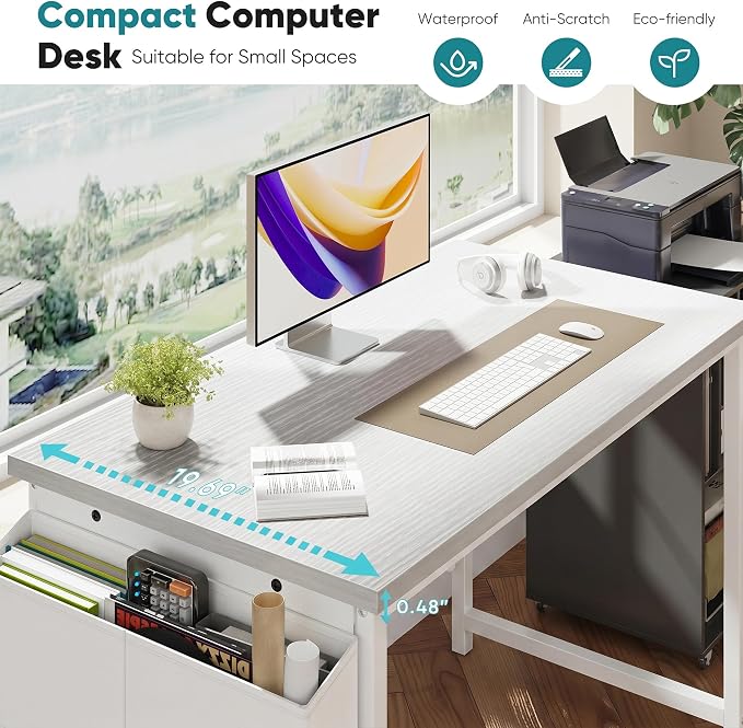 OLIXIS Computer Desk, 44 Inch Gaming Desks for Home Office Small Spaces | Writing Study Craft Work Table, Computer Workstation for Bedroom with Storage Bag, All White - Image 5