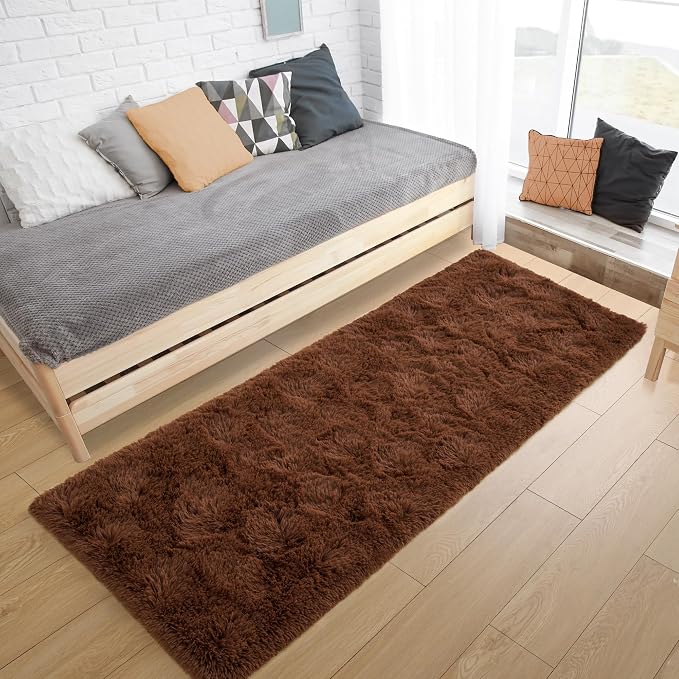 Tepook Soft Runner Rugs for Bedroom 2x6 ft with Rubber Backing, Brown Fluffy Rugs for Living Room, Shag Bedside Rug Fuzzy Plush Carpet for Room, Area Rug for Dorm Nursery Hallway Indoor Home Decor - Image 5