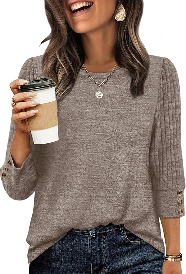 WIHOLL 3/4 Length Sleeve Womens Tops Sweaters Shirts Lightweight Spring Outfits 2026 Winter Clothing S-2XL by WIHOLL