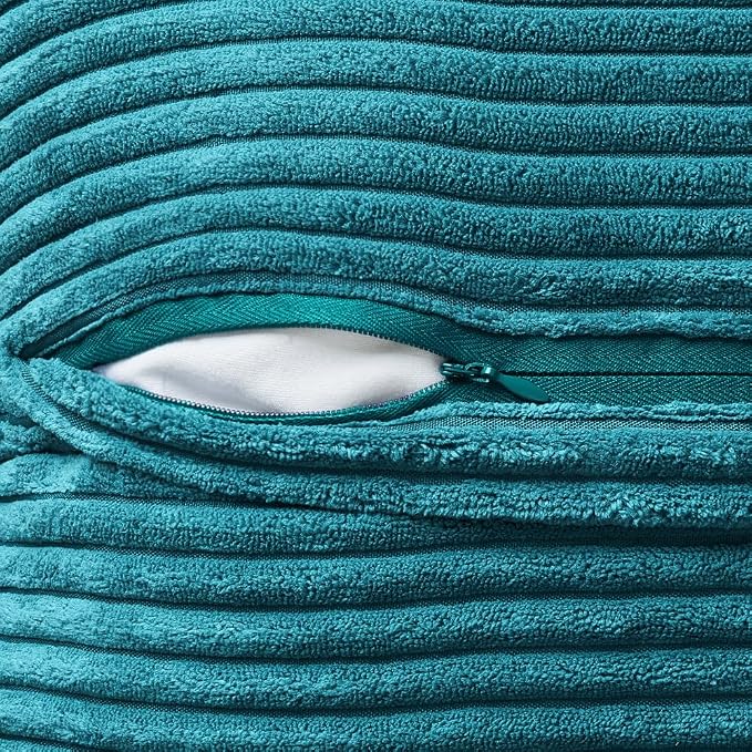 MIULEE Decorative Throw Pillow Covers for Couch Bed Livingroom 18x18 Inch Set of 2 Teal Blue Boho Accent Throw Pllows Broadside Striped Patchwork Soft Corduroy Summer Coastal Pillowcases - Image 3