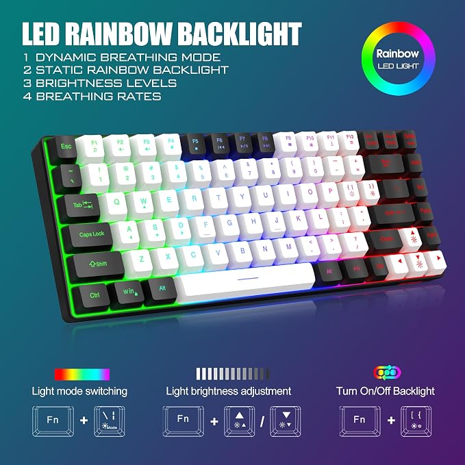 RedThunder K84 Wireless Keyboard and Mouse Combo, LED Rainbow Backlit Rechargeable Battery, 75% Layout TKL Ultra Compact Gaming Keyboard & Lightweight 3200 DPI Honeycomb Optical Mouse (White-Black) - Image 4