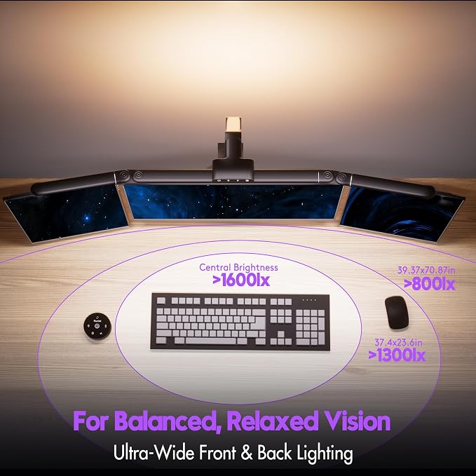 Quntis 32.5" Architect Desk Lamps for Office Home Dorm - Eye Care 3 Light Bar 1100LM Bright, Ambient Backlight, Radar Sensor, Remote Control, 2H Timer, Workbench Drafting Reading Video Conference Task - Image 2