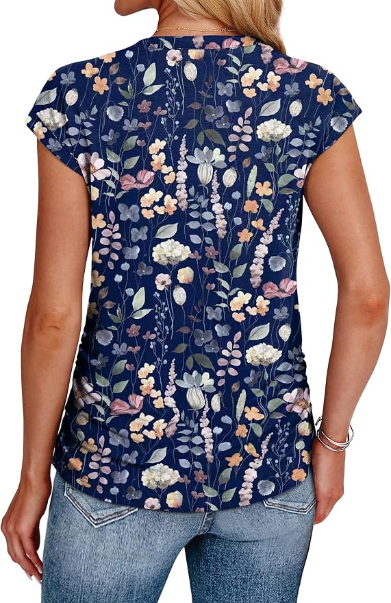 Sampeel Womens Summer Tops Trendy 2026 Ruched Cap Short Sleeve Tshirts Shirts Crew Neck T Shirts Fashion - Image 5
