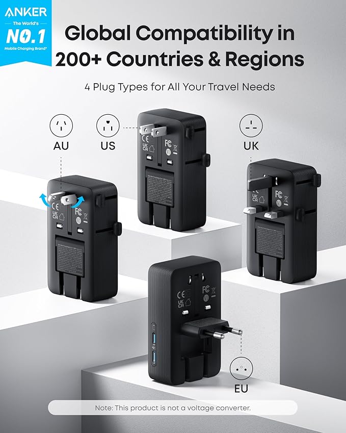 Anker Nano Travel Adapter, 2 USB C Universal Charger, 20W, 1× 2-Pin AC | European Power Plug, Smart Temperature Control, Works in 200+ Countries, Not a Voltage Converter, Travel Essentials(1-Pack) - Image 2
