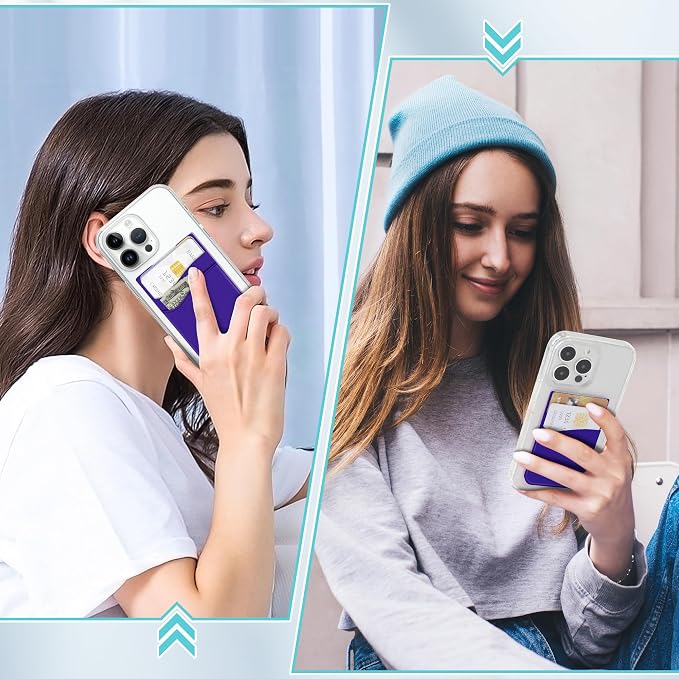 SHANSHUI Phone Card Holder, 3 Pack Cell Phone Sleeves Silicone Wallet for Credit ID Business Card Pocket Fitting for iPhone, Android and Most Smartphones - Black Purple Blue - Image 2