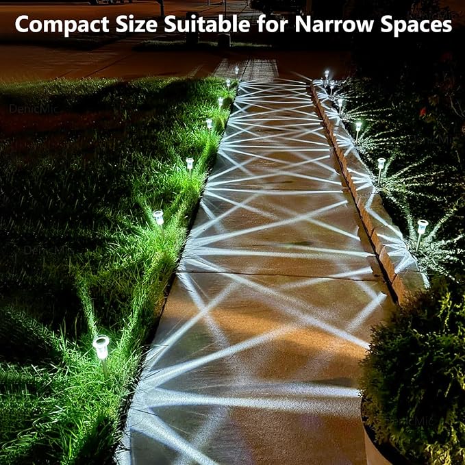 DenicMic Solar Pathway Lights Outdoor Waterproof Cold White LED 15 Pack | Yard Garden Driveway Walkway Landscape Path Lights, Starburst Pattern, Acrylic Diamond-like Lampshade Stainless Steel Pole - Image 7