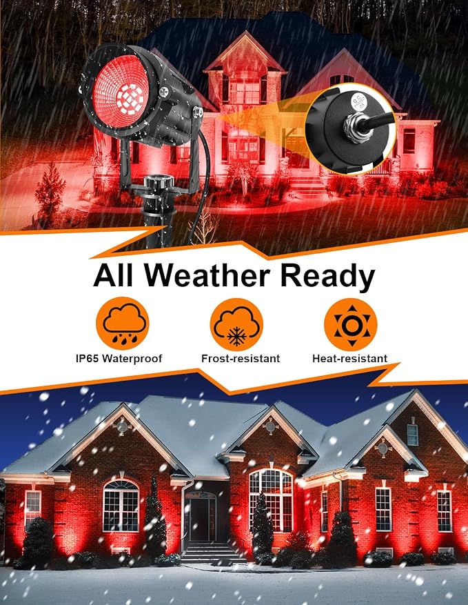 Red Landscape Lights Outdoor, 14 LED Landscape Lighting with US Plug, IP65 Waterproof Spotlights for Tree Yard Garden Pathway Halloween Christmas Decor 4 Pack - Image 5