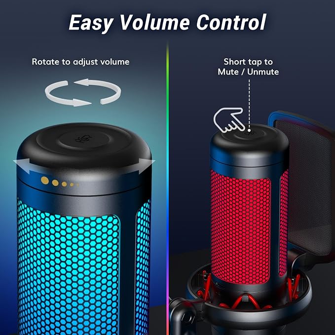 TONOR Gaming Microphone Set, PC Condenser Mic with RGB for Gamers | Desktop Stand Set, Quick Mute, Volume Control, for Twitch Streaming, Discord Chatting, 200 cm/78'' Cable, Black, TC310 - Image 5