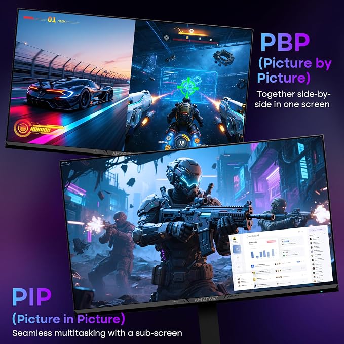 Amzfast 27" 4K Gaming Monitor, UHD 160Hz/FHD 320Hz Dual Mode, Fast IPS, 1ms MPRT, Height Adjustable, HDR400, 126% sRGB, HDMI 2.1, DP 1.4, PIP/PBP, Adaptive Sync, VESA 100x100 – AMZG27F6U - Image 5