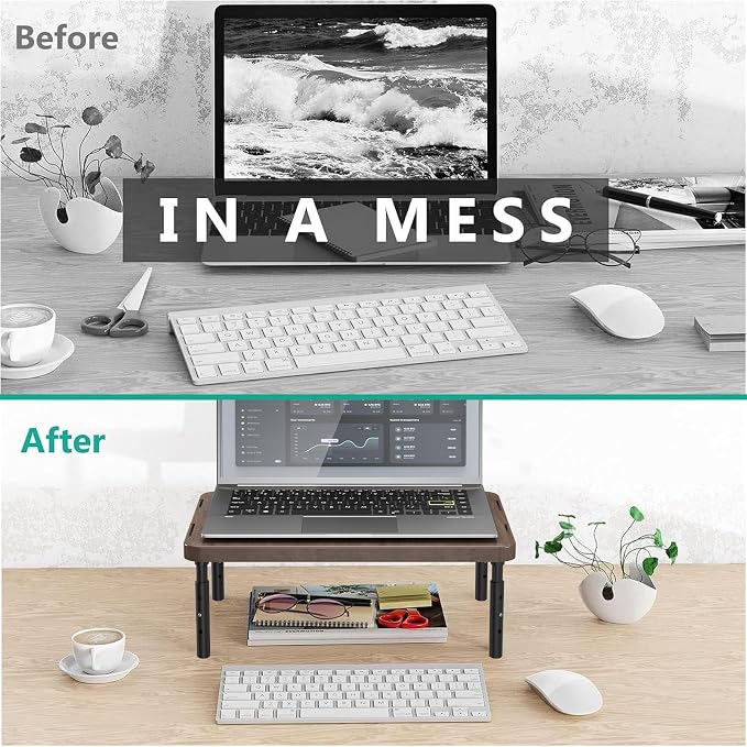 WALI Plastic Computer Monitor Stand for Desk, Adjustable Laptop Riser, Desk Monitor Stand Underneath Storage for Office, Home, School Supplies (PTT001-C), 1 Pack, Brown - Image 7