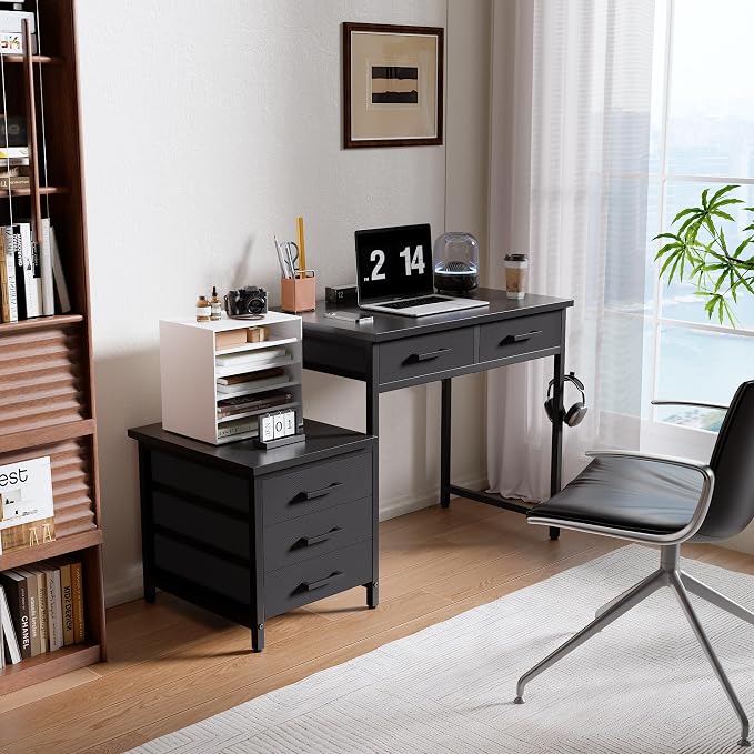 Pamray 47 inch Computer Desk with 5 Drawers and Printer Space for Office | Ample Storage, Space-saving, Easy Assembly, Sturdy, Suitable for Home Office, Study and Writing, Bedroom and Dorms - Image 2