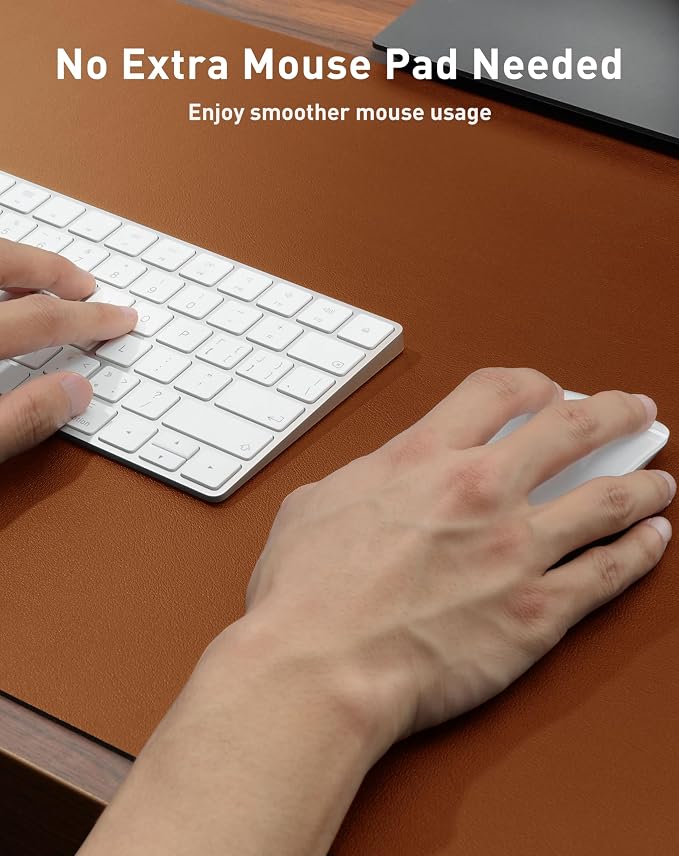 Aothia Faux Leather Desk Mat - Large Mouse Pad, Non-Slip PU Leather Blotter, Waterproof Writing Surface for Office and Home (Brown, 63" x 17") - Image 4