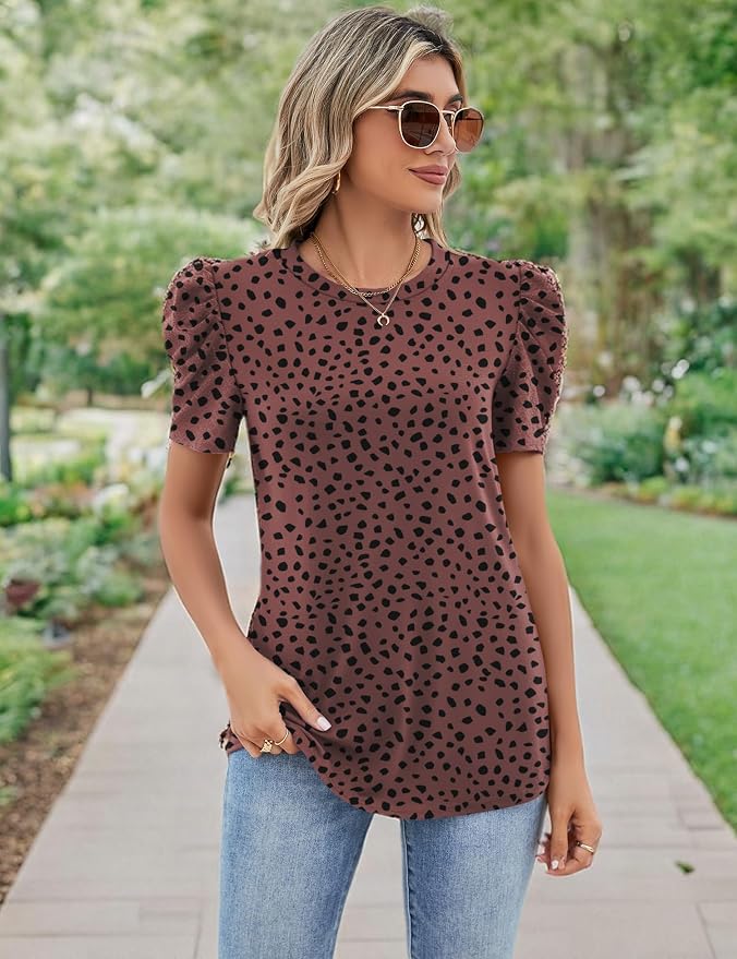 Ivicoer Puff Short Sleeve Shirt for Women Eyelet Tops Summer Crewneck Blouse Loose Fit S-XXL - Image 7