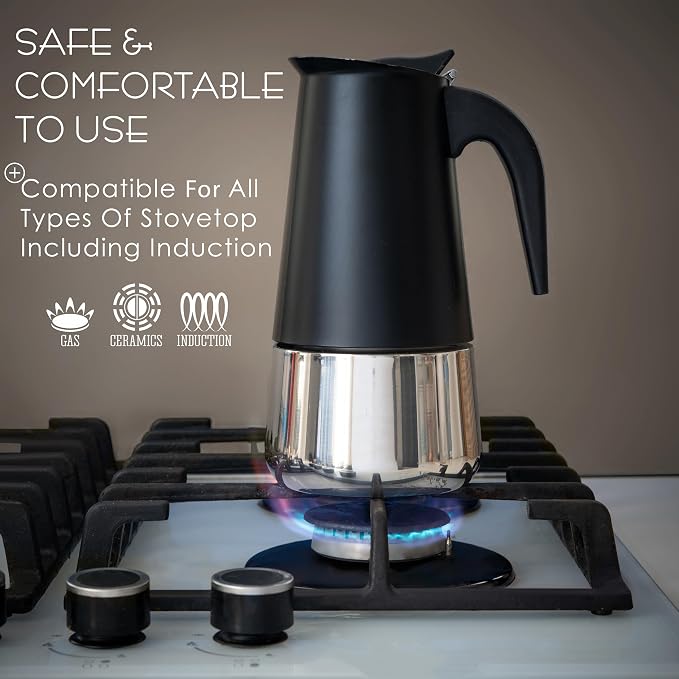 Mixpresso 9 Cup Greca Moka Pot, Stainless Steel Stovetop Espresso Maker | 450ml/15oz Italian stovetop coffee maker with classic percolator design, ideal for preparing coffee at home or while camping - Image 7