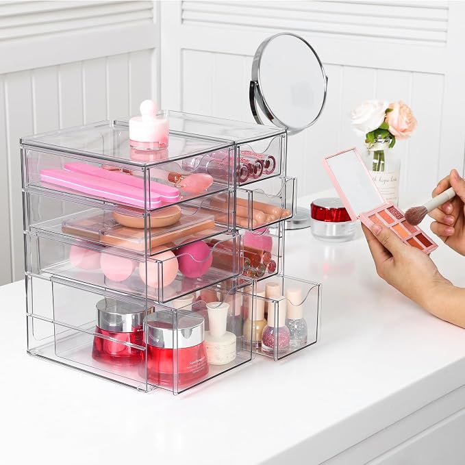 Vtopmart Acrylic Desk Organizer with 8 Drawers for Office, Makeup, Crafts | Clear Storage Drawers for Office Supplies, Desktop Organization for Makeup, Jewelry, Art Crafts, Bead, Pen, Stationary - Image 2